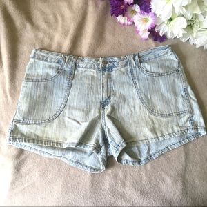BOGO Light Wash Stretchy Jean Shorts with Button Close Back Pockets
